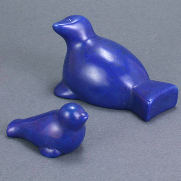 Carved Soapstone Mama and Baby Seal